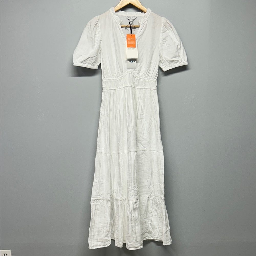 LK Bennett Felicity Tiered White Cotton Crinkle Gauze Dress Peasant Cottage NWT - Picture 2 of 5